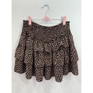 Who What Wear Black Tan Smocked Tiered Mini Skirt Size Large Fall Boho Chic